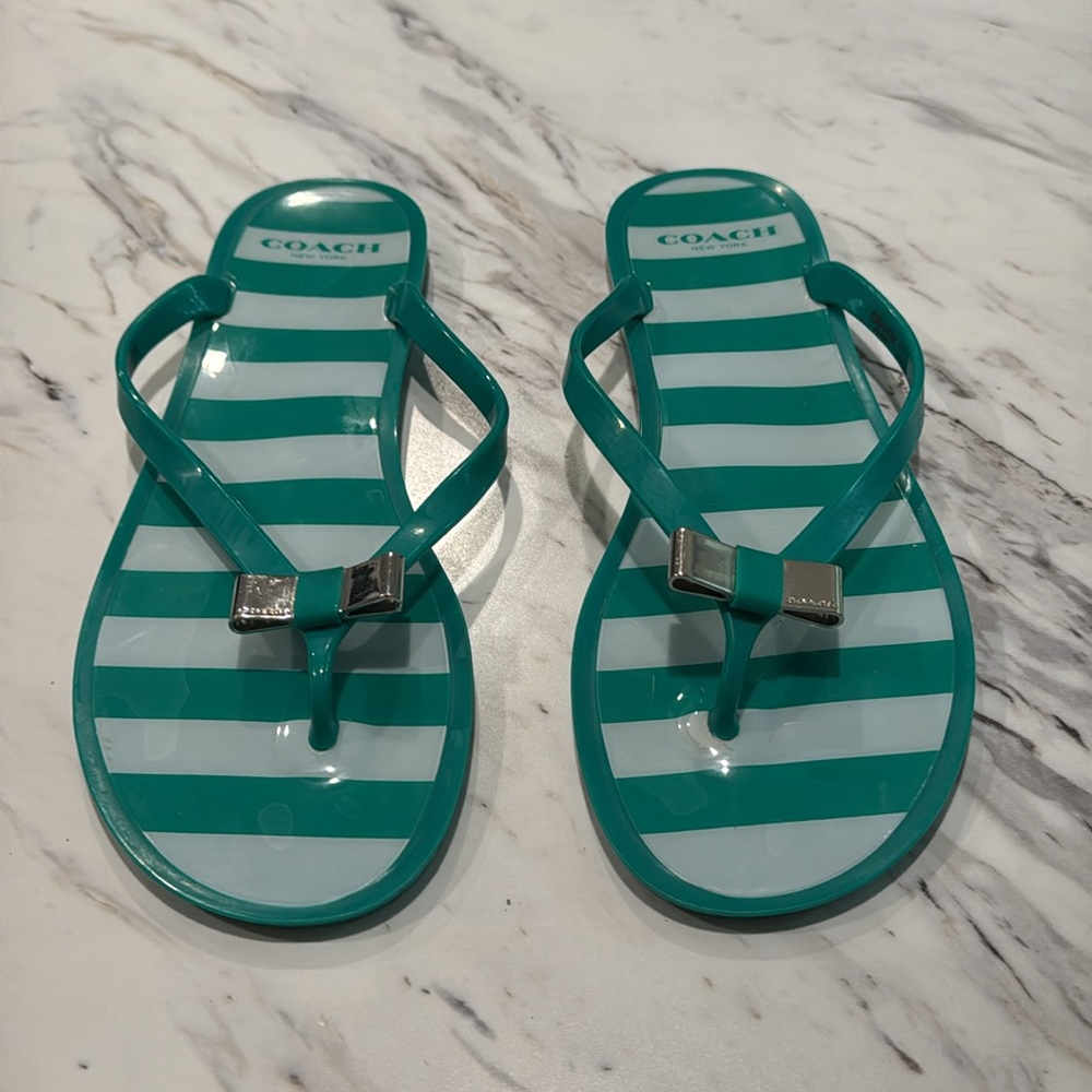 Coach‎ Women’s Striped London Flip Flop With Bow Size 8B